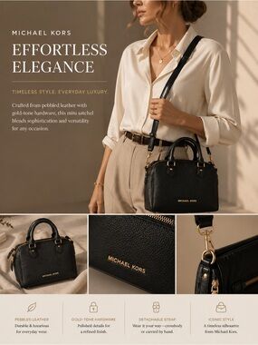 Michael Kors Mini Black Pebbled Leather Satchel Crossbody Gold Hardware